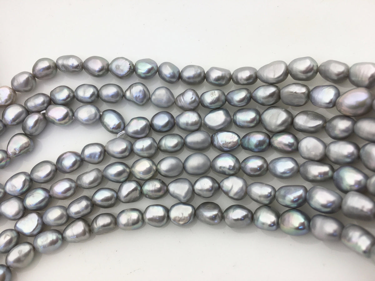 AAA 7.4-8.4m gray nugget freshwater pearls,white cultured freshwater baroque pearl bead string,LM8-T8