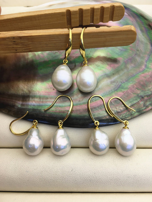 1 pair AAA 10-11mm white drop edison pearl dangle earrings, S925 Sterling Silver earrings, wedding pearl earrings, SE3-T9-35