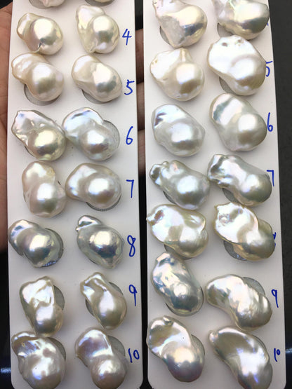 1 pair AAA 13-16x19-25mm White Flame ball Pearl Pairs - 0.9mm top half hole, large Baroque freshwater pearl pairs, FL15-3A-8-39