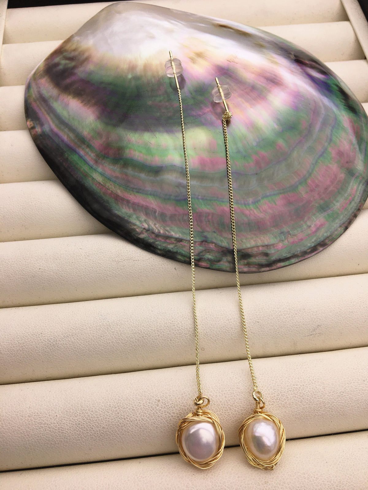 Handmade baroque pearl long stud earrings,earring with white baroque Natural Pearl,SE3-120-13