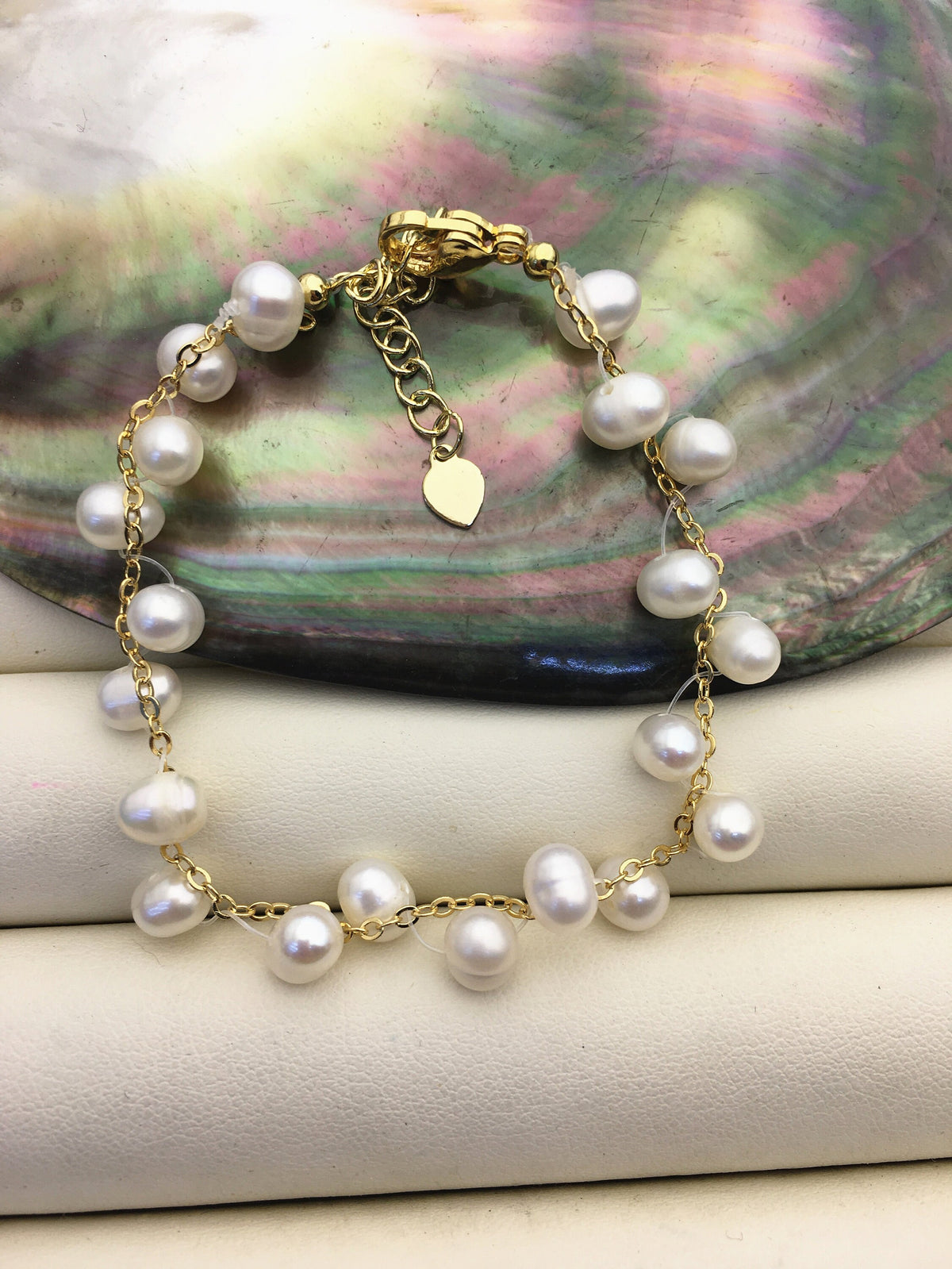 6.5+2'' white AA+ 4-5mm small potato pearl handmade bracelet, B8-055-10