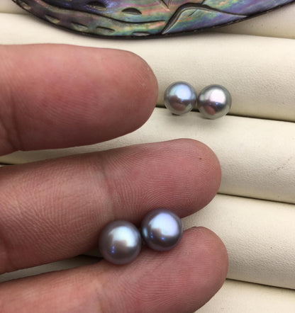 1 pair AAA 8-9mm Gray Green Rainbow Gray Color Pearl earrings, stud pearl earrings, Sterling Silver, bridal, SE1-033