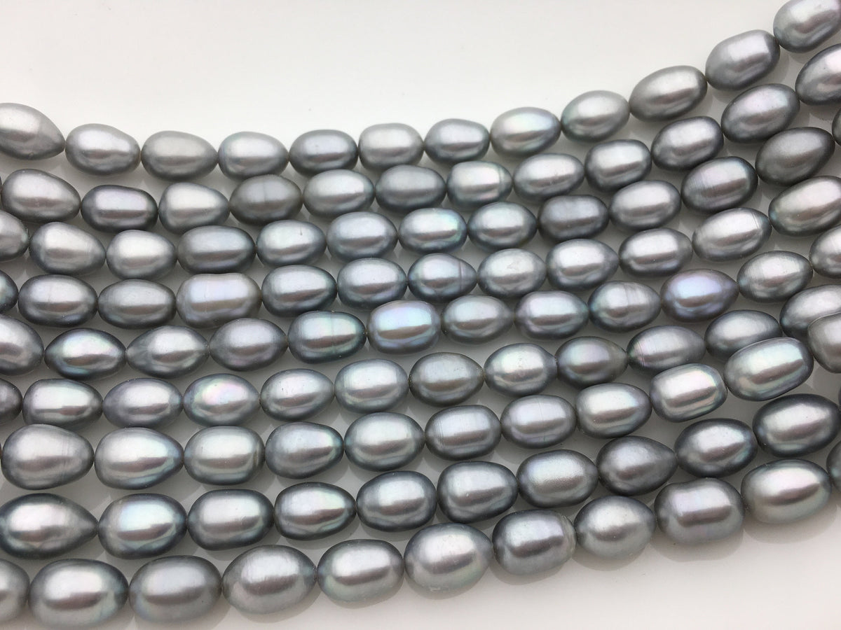 AA+ 8.4-9.3x11-13mm Gray long rice Freshwater pearl, for leather pearl necklace, Cultured pearl, white oval pearl necklace, LR9-T9