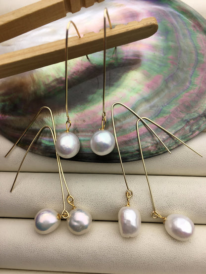 1 pair White 11mm big nugget freshwater pearl dangle earrings,wedding pearl earrings,SE3-131-1