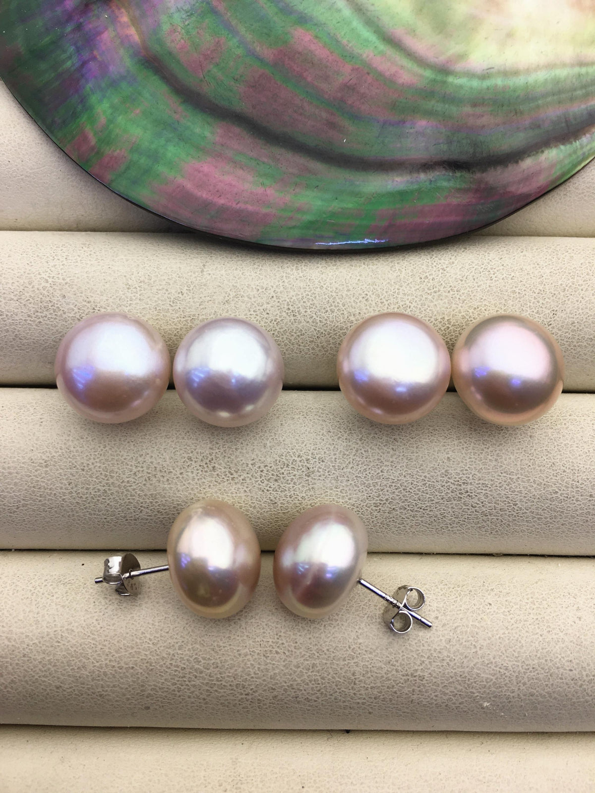 1 pair AAA 13-14mm big purple button round Pearl Stud Earrings, freshwater pearl earrings, classic pearl studs, SE1-069-35