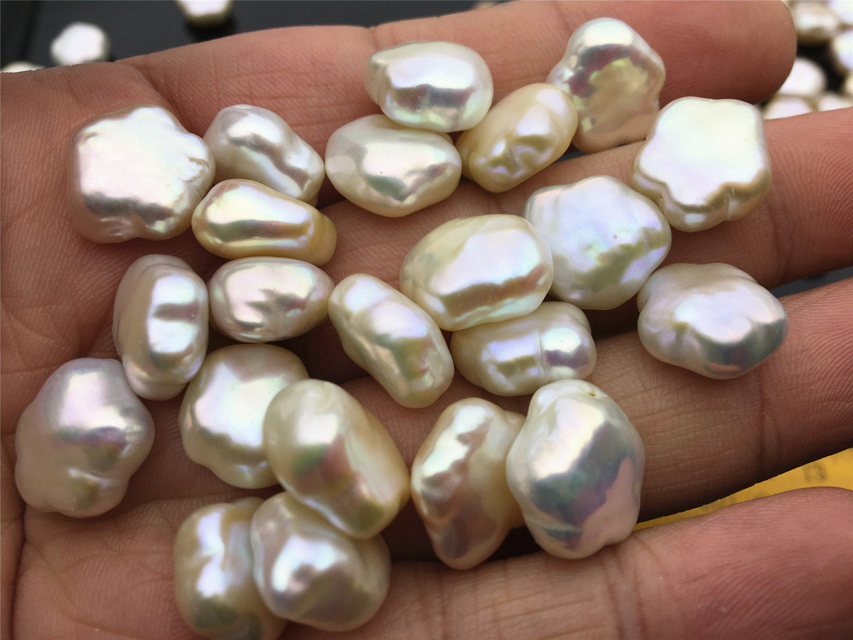 Rare!AAA 13-14mm Wite/Pink THICK Flower White Pearl, Freshwater pearl Butterfly, for your design, Cultured Pearls Maggie Designs, ZS-17-15