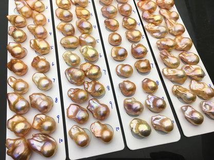 Natural Pink Rainbow Flame Ball Pearl Pair | AAA 13-15mm Fire Pearl