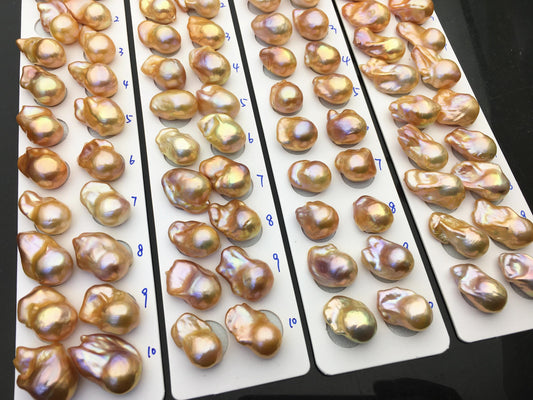 Natural Pink Rainbow Flame Ball Pearl Pair | AAA 13-15mm Fire Pearl
