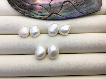 2 pairs AAA 10mm White Nugget baroque loose pearl pairs, Earring Supplies, no hole, Freshwater Pearls earrings - ZS-103-37-27
