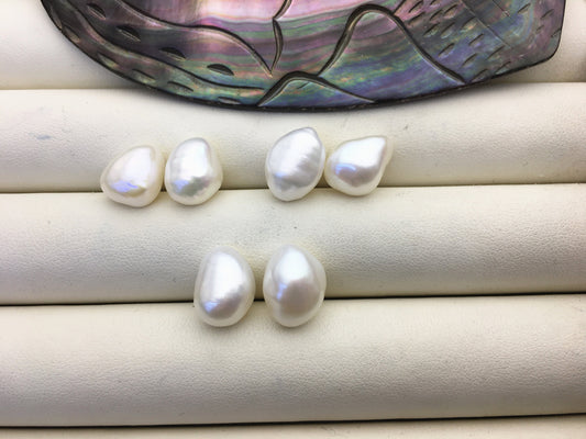 2 pairs AAA 10mm White Nugget baroque loose pearl pairs, Earring Supplies, no hole, Freshwater Pearls earrings - ZS-103-37-27