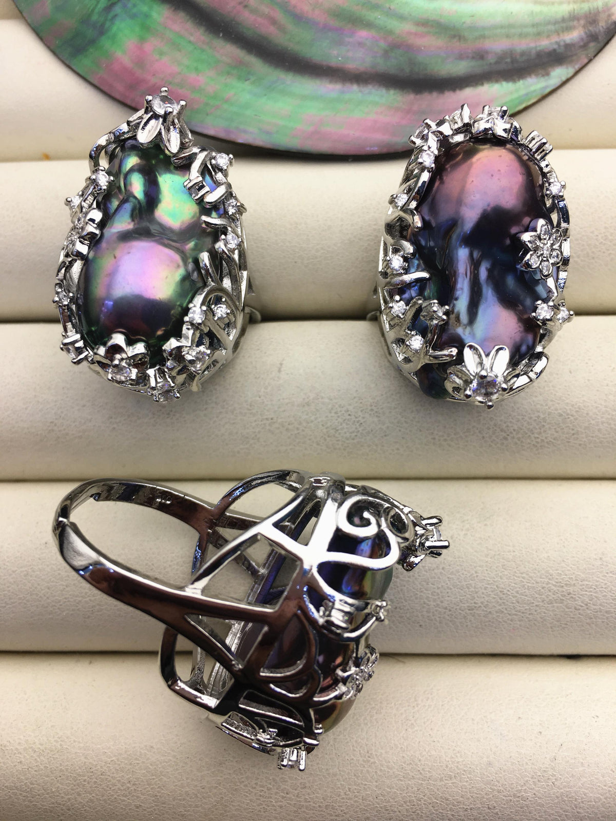 AAA black Baroque Pearl rings,affordable engagement rings,pearl wedding rings,promise rings for her,R1-063