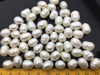 20pcs AA 9.3-10.3x11-14mm white rice freshwater pearls, 2.2mm big hole, Christmas, for leather, LR10-2A-5