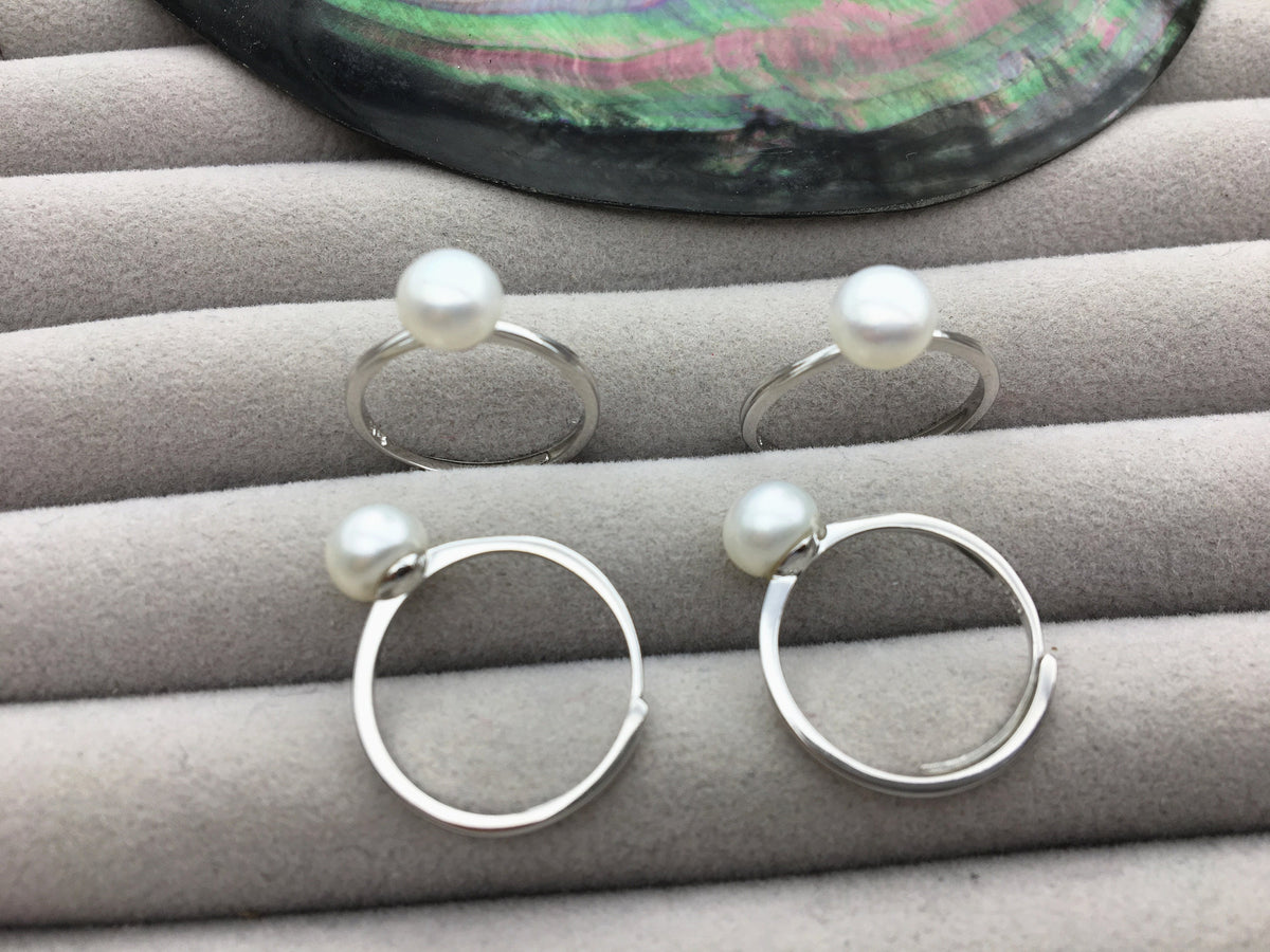 AAA white Pearl Genuine Sterling silver ring, anniversary ring, wedding rings for women, sterling silver 925 open ring jewellery, R1-042