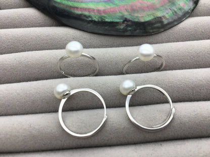 AAA white Pearl Genuine Sterling silver ring, anniversary ring, wedding rings for women, sterling silver 925 open ring jewellery, R1-042