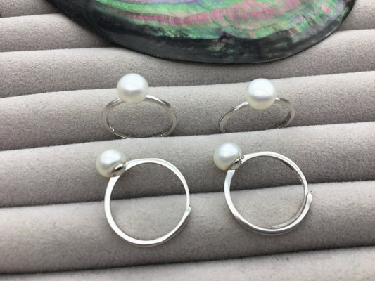 AAA white Pearl Genuine Sterling silver ring, anniversary ring, wedding rings for women, sterling silver 925 open ring jewellery, R1-042