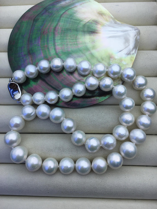 17.5 inches AA+ 9-11mm white near round freshwater Pearl necklace, genuine freshwater Pearl necklace, Natural Pearl Necklace, NPN1-063