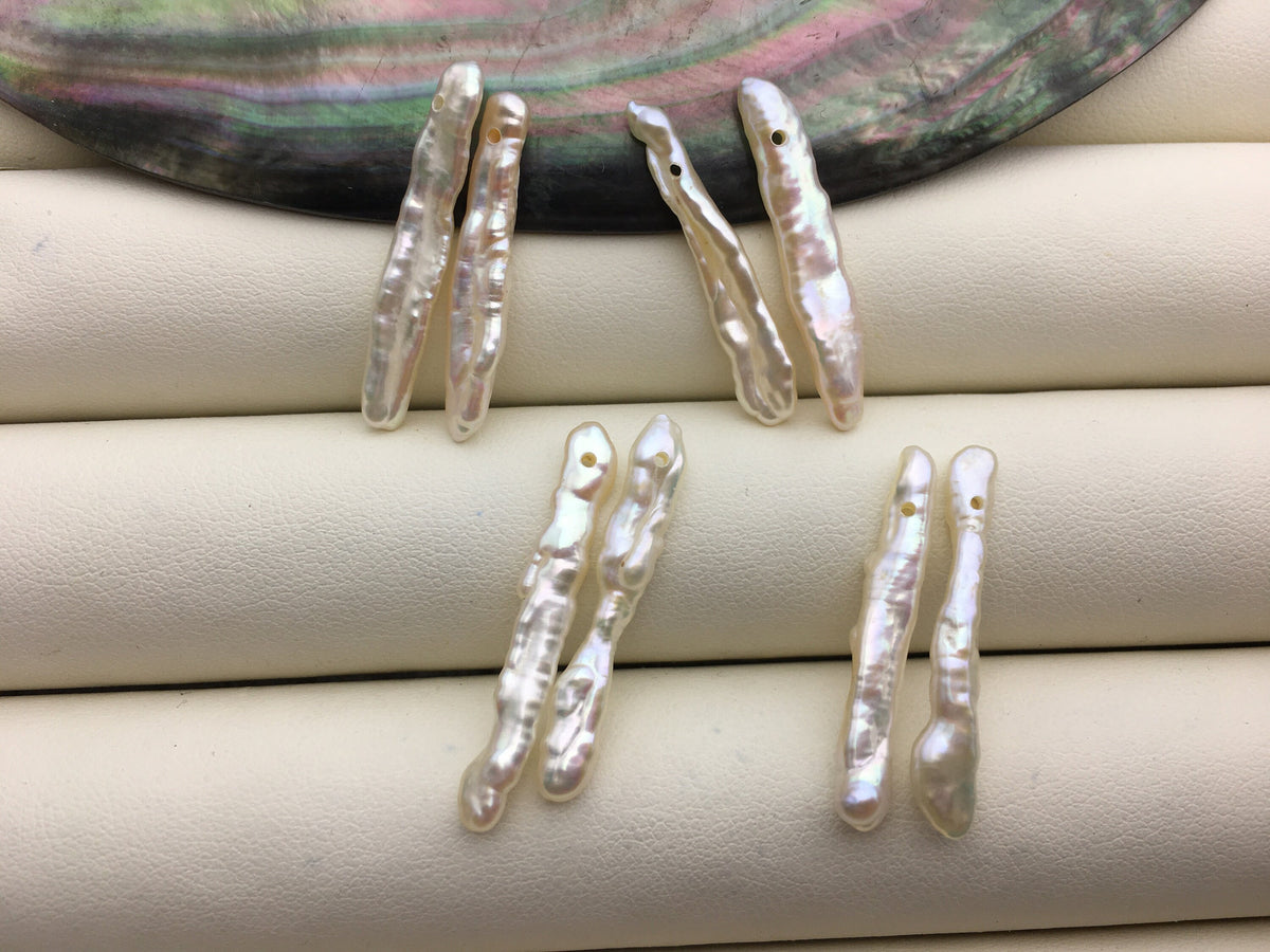 2 pairs AA+ 3-5x25-30mm white Toothpick pearls Pair, for make dangle earrings, baroque pearl, loose pearl beads, ZS-127-62-43
