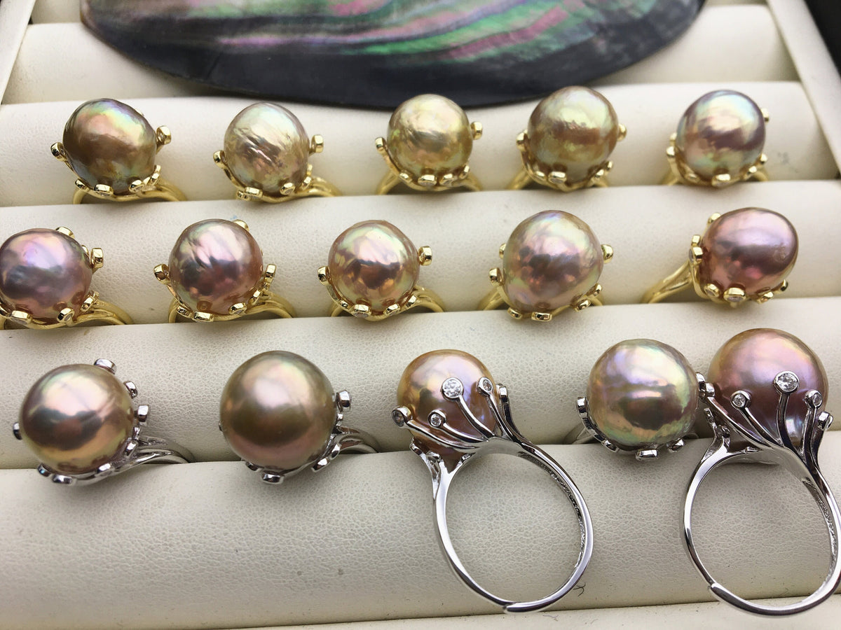 AAA Natural Rainbow Big Edison Pearl rings, Sterling Silver Ring, affordable engagement rings, pearl wedding rings, promise rings for her, R1-T12