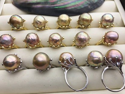AAA Natural Rainbow Big Edison Pearl rings, Sterling Silver Ring, affordable engagement rings, pearl wedding rings, promise rings for her, R1-T12