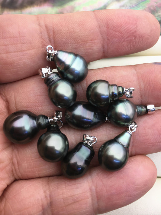 1pc 8-12mm Teardrop Tahitian Pearl Pendant, Sterling silver Pendant,natural color sea pearl,pearl necklace - NC1-089