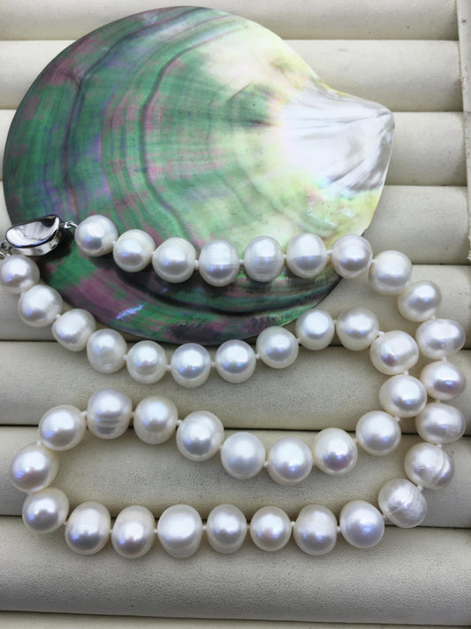 17.5 inches AA+ 9.3-10.3mm potato pearl Necklace,white Pearl necklace,NPN1-040