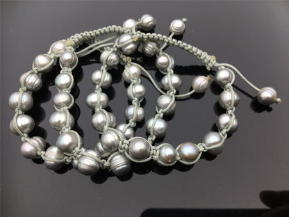 11mm big Gray pearl thread bracelet, adjust length, pearl bracelet, knotted freshwater pearl bracelet, Pearls Bracelet, B8-012
