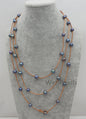 Long deep blue Freshwater Pearl and Leather Lariat Necklace, Light brown Leather Pearl necklace, Leather baroque pearl, Le4-113