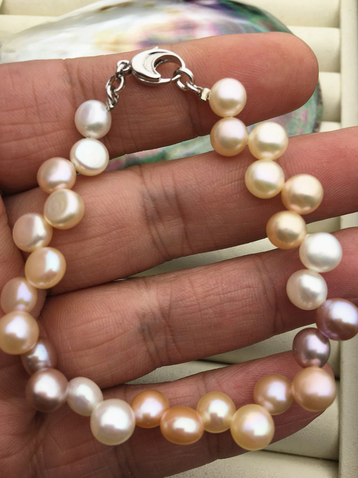 7'' AAA 7mm misc color button round Pearl necklace,S925 sterling silver clasp, B8-060