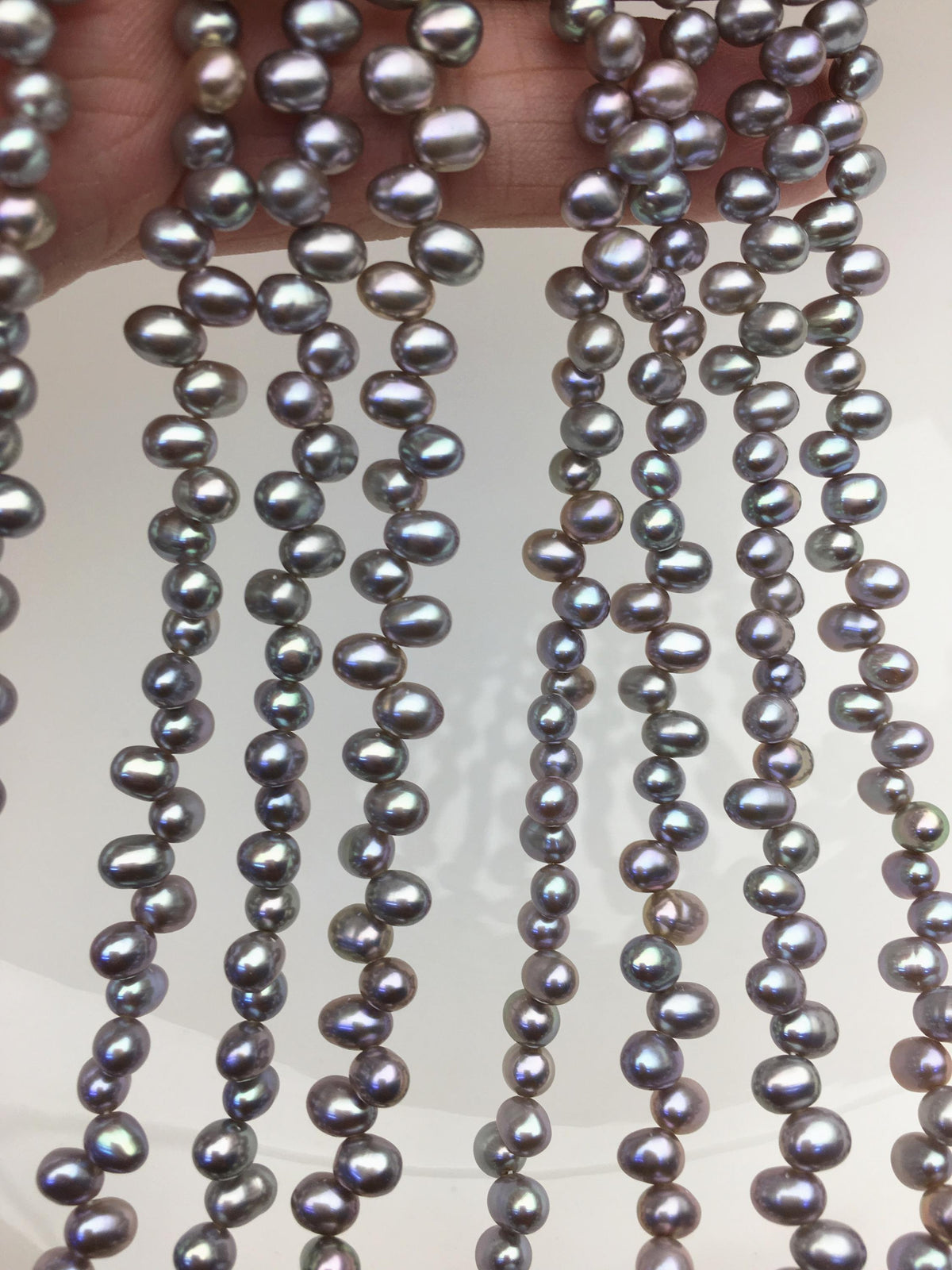 AAA 4-4.5mm gray rice freshwater pearls, Cultured white rice freshwater pearls beads strand, LR4-3A-47