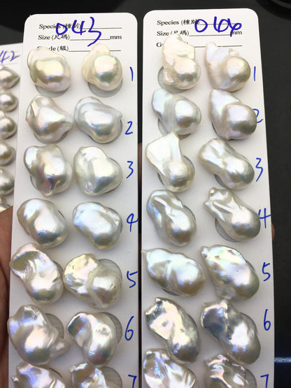 1 pair AAA 14-17x20-25mm White Flameball Pearl Pairs - 0.9mm top half hole - large Baroque freshwater pearl pairs, FL15-3A-8-36