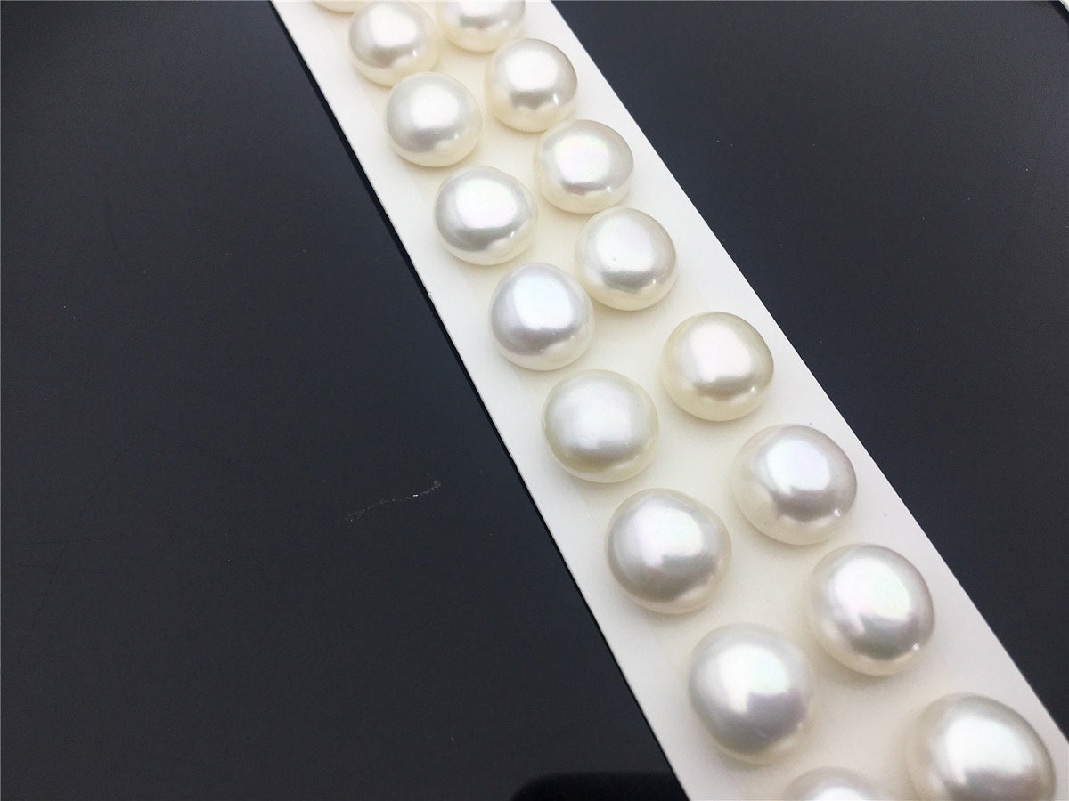 Rare!AAA 11.5-12mm White baroque button freshwater pearls, near round button pearl pairs, pearl earring, pearl stud, BTN11-2A-5