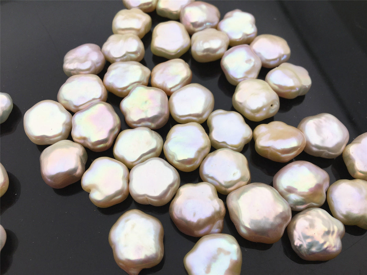 Rare!AAA 13-14mm Wite/Pink THICK Flower White Pearl, Freshwater pearl Butterfly, for your design, Cultured Pearls Maggie Designs, ZS-17-15