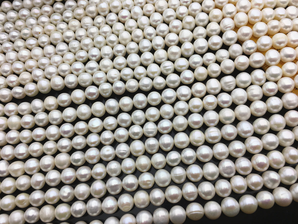 AA 8mm white near round potato pearls,Heirloom White Fresh Water Pearls,CR8-2A-9-1