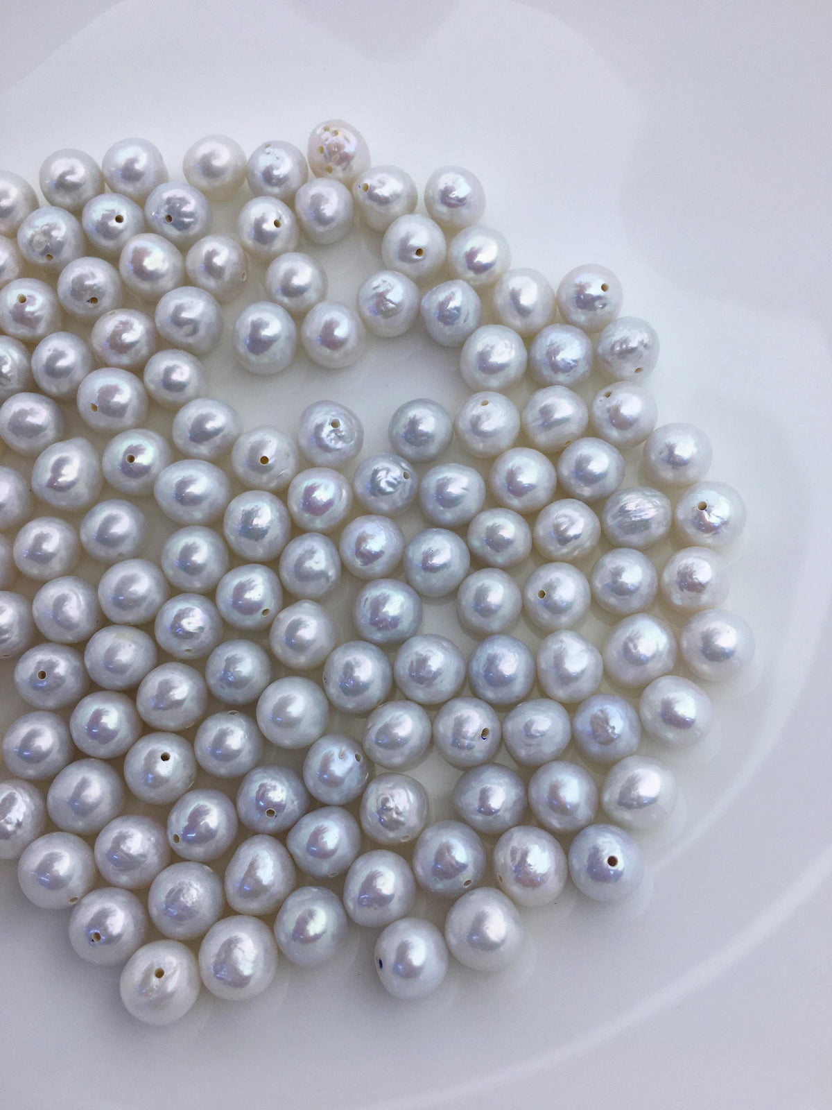 30pcs AA+ 7.5-8mm white baroque near round freshwater pearls,half hole,RP7-T4