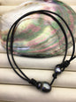 12-14mm Big Drop Tahitian Pearl Leather Necklace, Black Pearl, Black Leather Pearl necklace, Le11-011