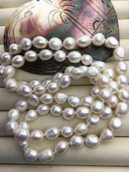 32'' AA+ 10mm white nugget freshwater Pearl necklace,NPN1-022