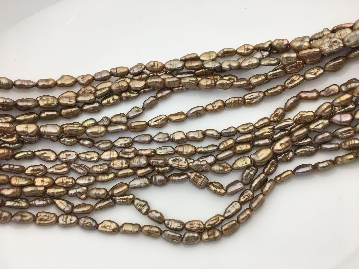 AA 5-6mm browntoothpick Biwa Pearl Necklace,Genuine Fresh Water Pearl,Wedding Necklace,Mothers Day,ZS-80-10-23
