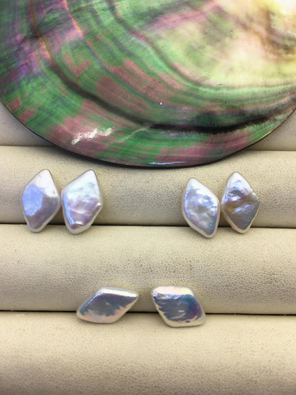 2 pairs AAA 9-10x15-17mm White Diamond Shape Freshwater Pearl White loose Beads Piar,wholesale,ZS-103-37-55