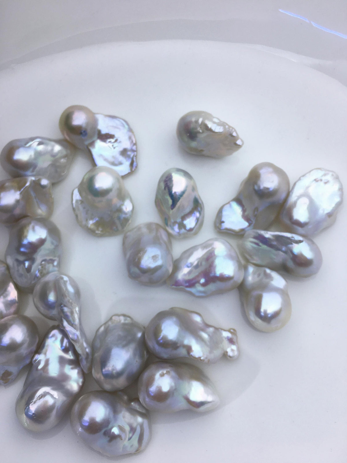 10pcs AAA 14-17mm Big White Flame ball Pearl - 0.9mm top half hole,FL15-T4-42