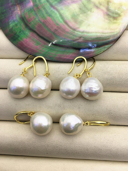 1 pair AAA 12-13mm white drop edison pearl dangle earrings, Gold S925 Sterling Silver earrings, wedding pearl earrings, SE3-T9-25