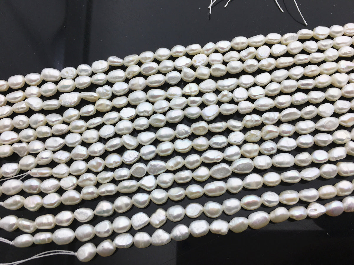 AA+ 5-6mm white nugget freshwater pearls, irregular nugget freshwater pearl strand, cheap price, pearl factory china, LM5-2A-2