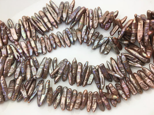 AA 5-6mm brown Biwa Pearl Necklace,Genuine Fresh Water Pearl,Wedding Necklace,Mothers Day,ZS-80-10-3