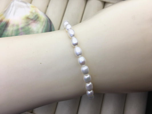 2pc 7 inchs AAA 4.5-5mm small white rice Freshwater pearl Elastic string Bracelet,B8-038