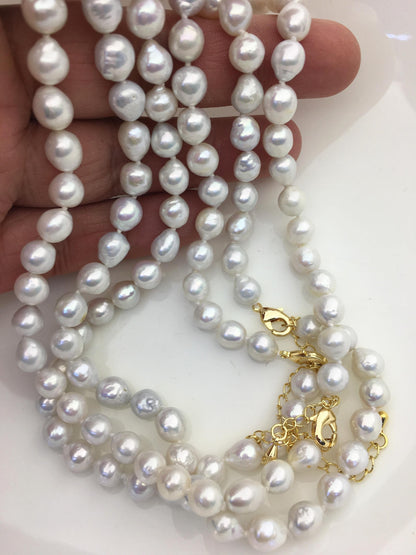 17'' AA+ 7-8mm white rice freshwater Pearl necklace,genuine freshwater Pearl necklace,Natural Pearl Necklace,NPN1-T3