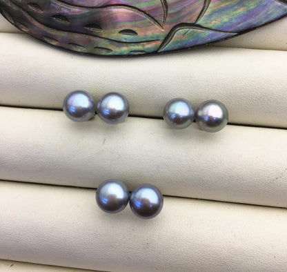 1 pair AAA 8-9mm Gray Green Rainbow Gray Color Pearl earrings, stud pearl earrings, Sterling Silver, bridal, SE1-033
