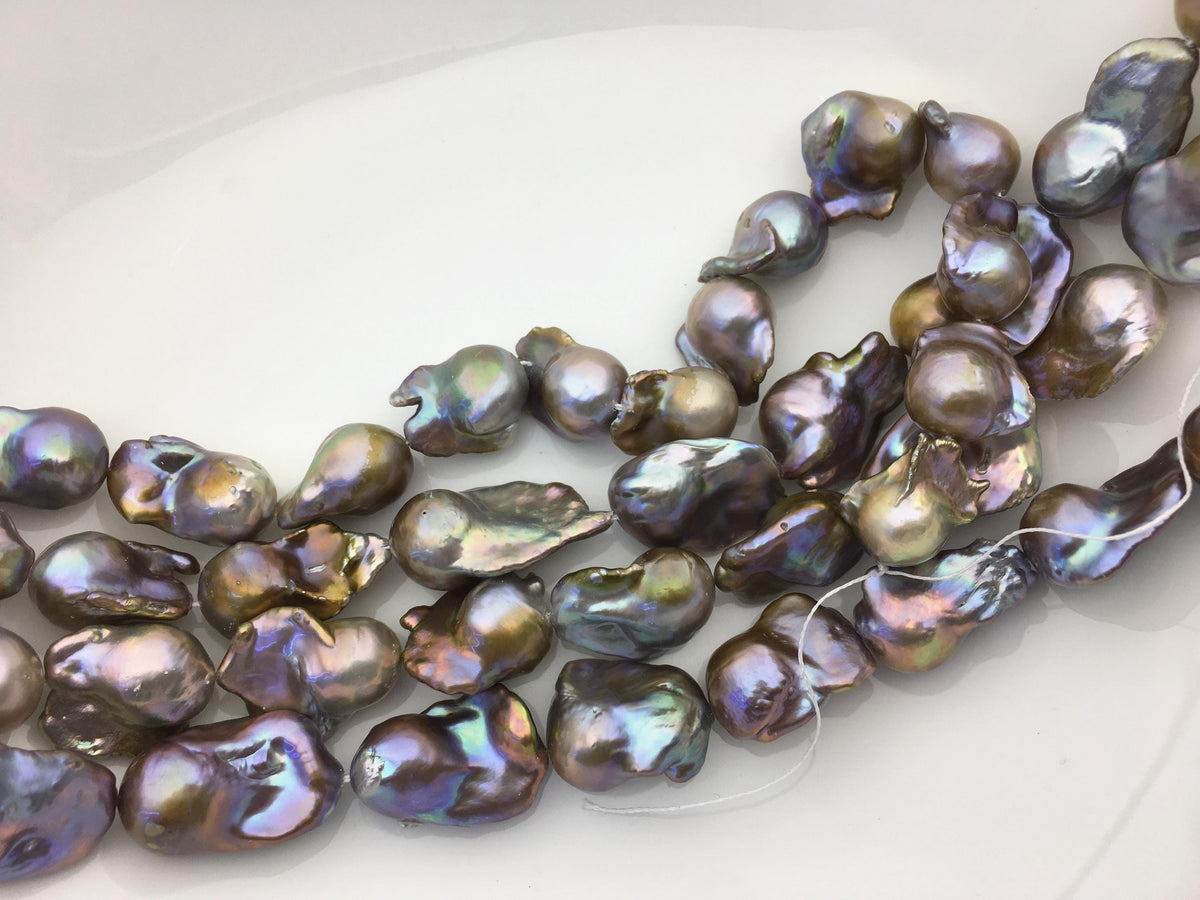 15.5'' AAA 13-17mm gray bronze rainbow flame ball pearl,FL15-3A-7-38