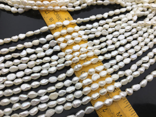 20% OFF 5 strands AA 3.5-4mm white nugget freshwater pearls, irregular nugget freshwater pearl strand, pearl factory china, LM3-2A-3
