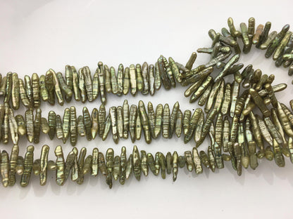 AA 3-4mm green Biwa Pearl Necklace,Genuine Fresh Water Pearl,Wedding Necklace,Mothers Day,ZS-80-10-30