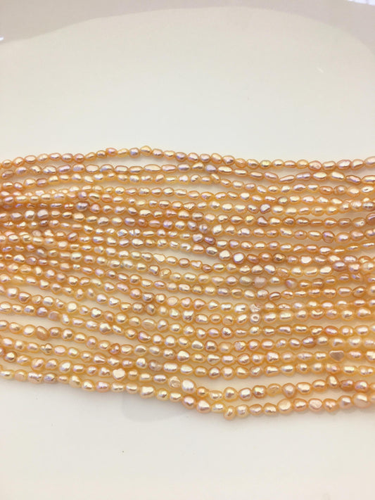 AAA 2.5-3.1mm orange pink nugget seed pearls, irregular nugget freshwater pearl strand, cheap price, pearl factory china, LM2-3A-23