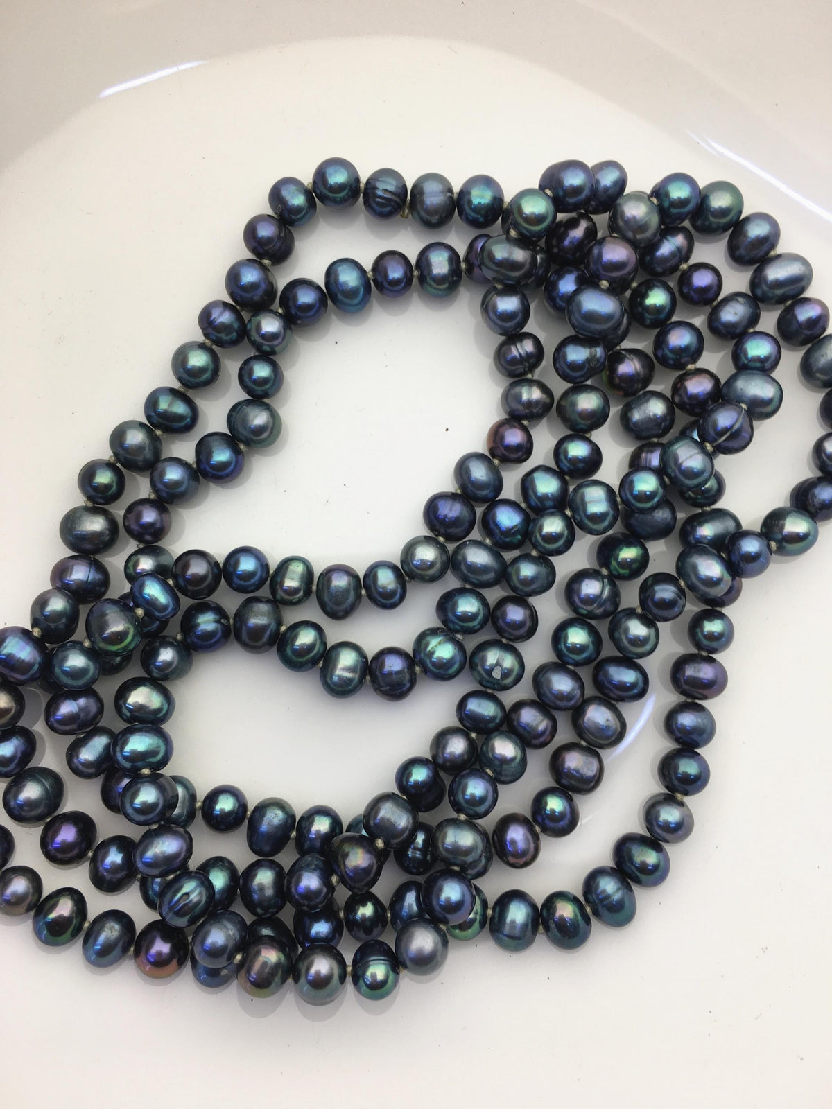 46'' AA+ 6-6.5mm potato black blue pearl Necklace,Pearl necklace,NPN1-T33
